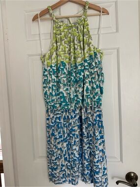 Maggy London Lime Green and Gray Abstract Print Dress